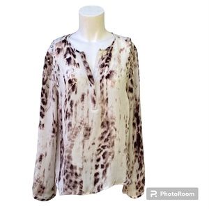 Jennifer Lopez EUC Animal Print 1 Size Boho Gypsy Shirt Sheer Blouse Bling Cute